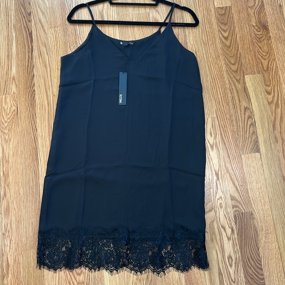 KRISA REVOLVE Sexy Little Mini Black Slip Dress with Lace Hem small new w tags